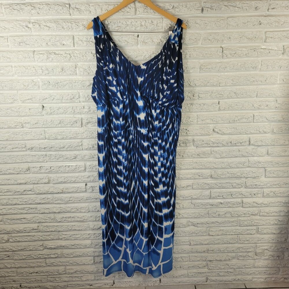 Kate Mallory Womens Plus 2X Sheath Midi Dress Blue White Watercolor WAT100E